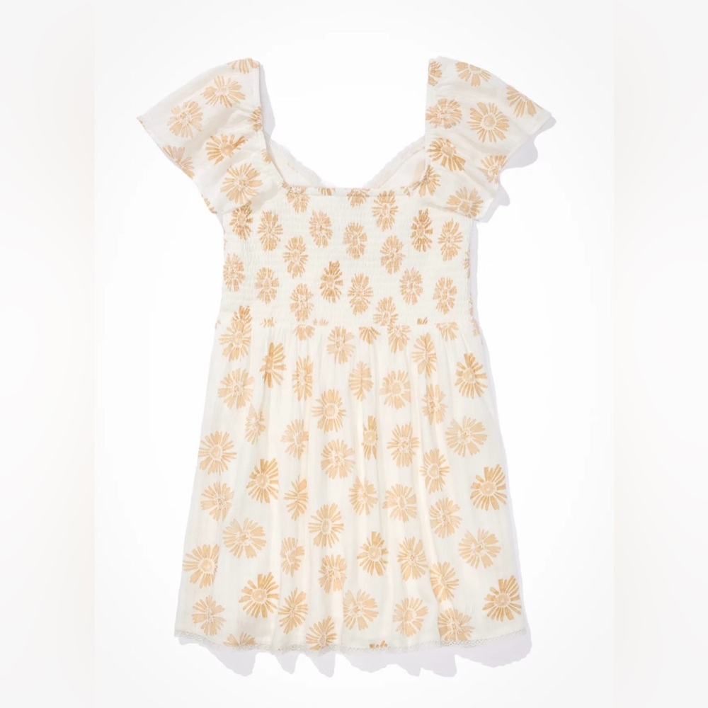American Eagle Ivory Tan Summer Floral Corset Mini Dress L Cottagecore Bohemian - Picture 2 of 11